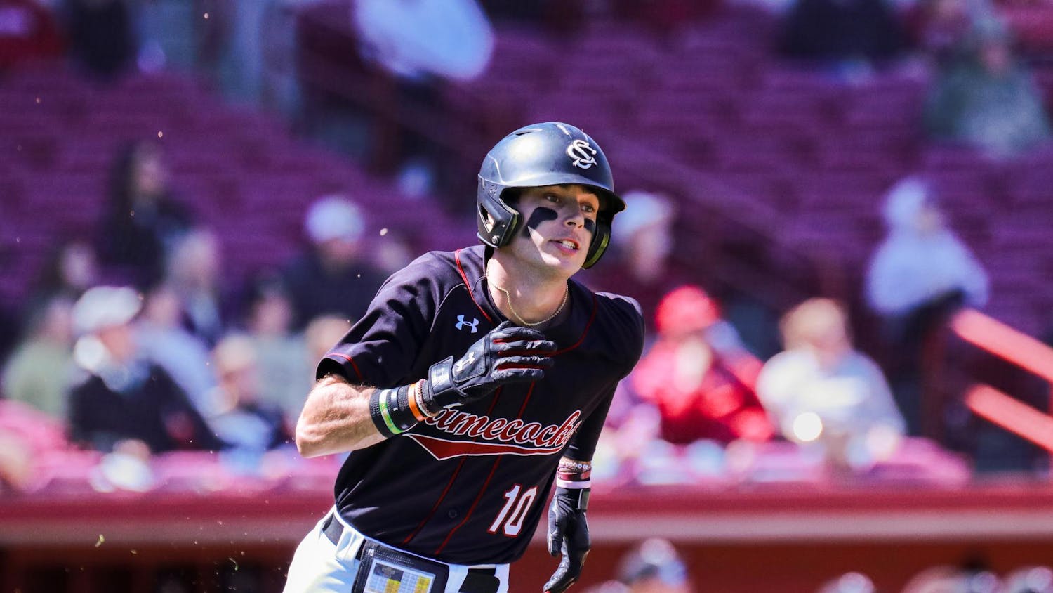FILE- Fifth-year outfielder Dylan Brewer runs the bases after hitting a home run against the Commodores at Founders Park on March 24, 2024. Brewer started his career at Clemson and is now in his second year with the Gamecocks.