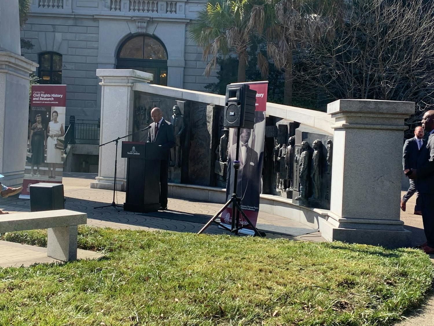 Bobby Donaldson, the director of the Civil Rights History and Resource Center, announces the $1.5 million dollar gift on Feb. 15, 2022.