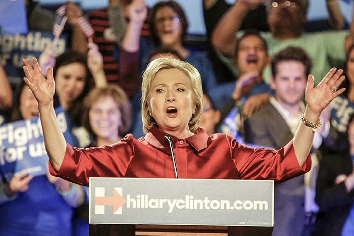 Democratic presidential candidate Hillary Clinton speaks after winning the Nevada caucuses at a rally at Caesars Palace in Las Vegas on Saturday, Feb. 20, 2016. (Irfan Khan/Los Angeles Times/TNS)