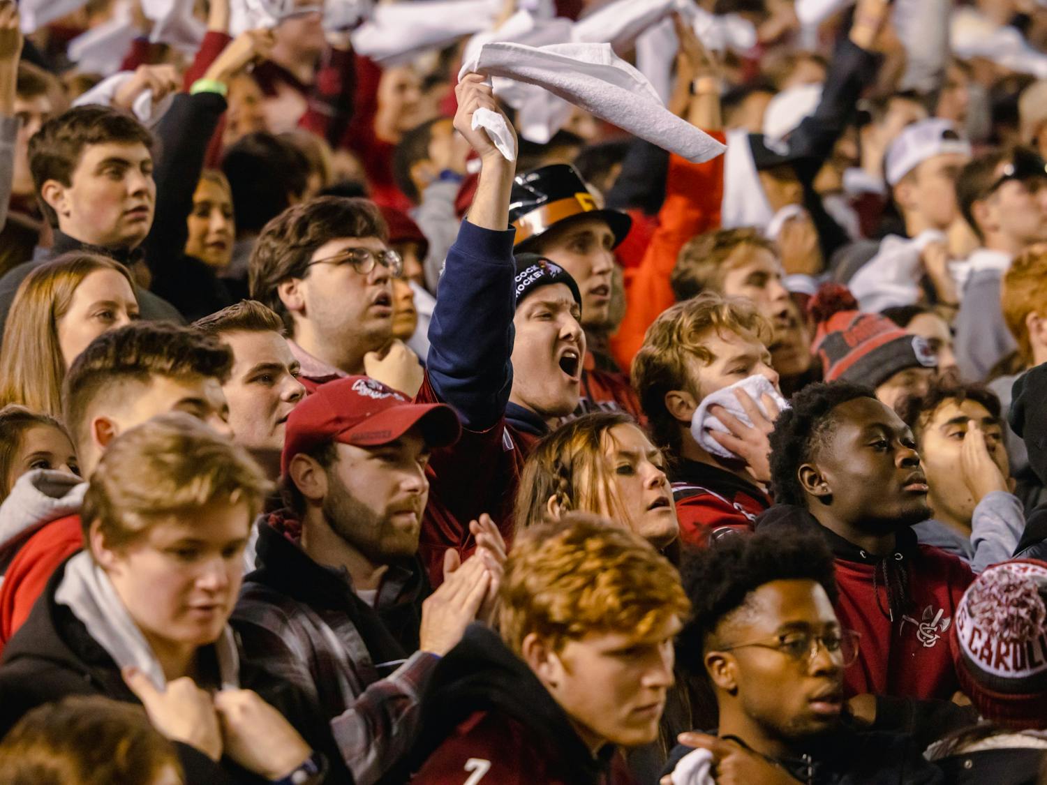 Students cheer for the Gamecocks as they play in the Palmetto Bowl against the Clemson Tigers on Nov. 27, 2021. The Tigers beat the Gamecocks 30-0. 