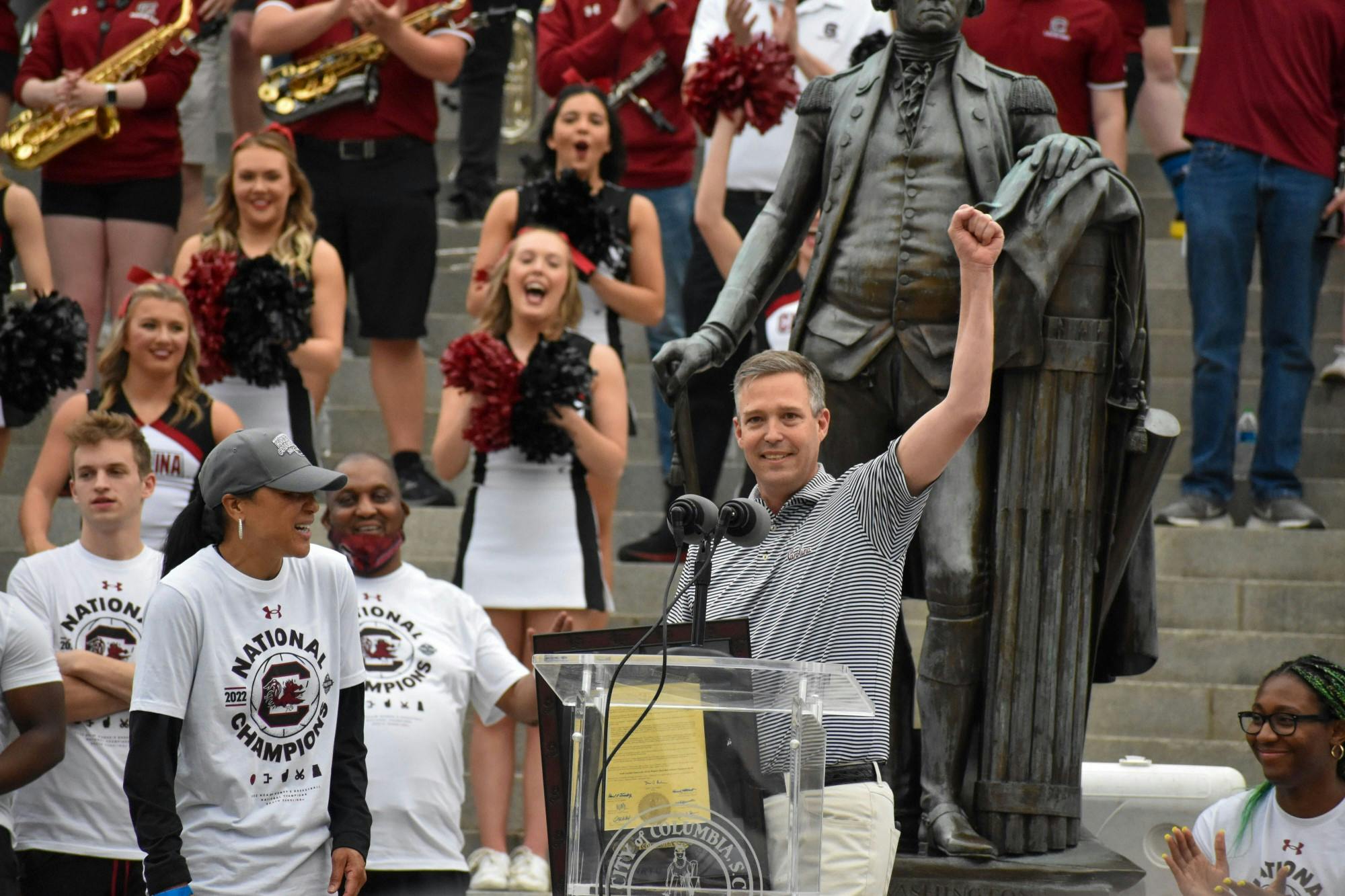 Mayor Daniel Rickenmann gave Staley the key to the city and a proclamation to make April “national championship month” on April 13, 2022.
