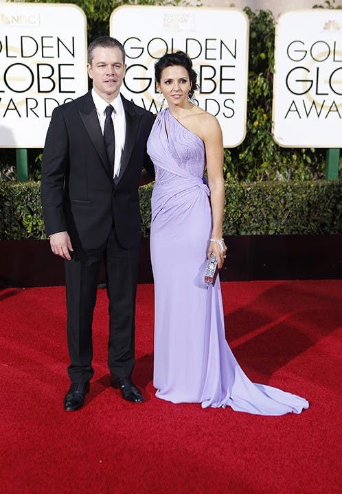 Matt Damon and Luciana Barroso arrive at the 73rd Annual Golden Globe Awards show at the Beverly Hilton Hotel in Beverly Hills, Calif., on Sunday, Jan. 10, 2016. (Wally Skalij/Los Angeles Times/TNS)