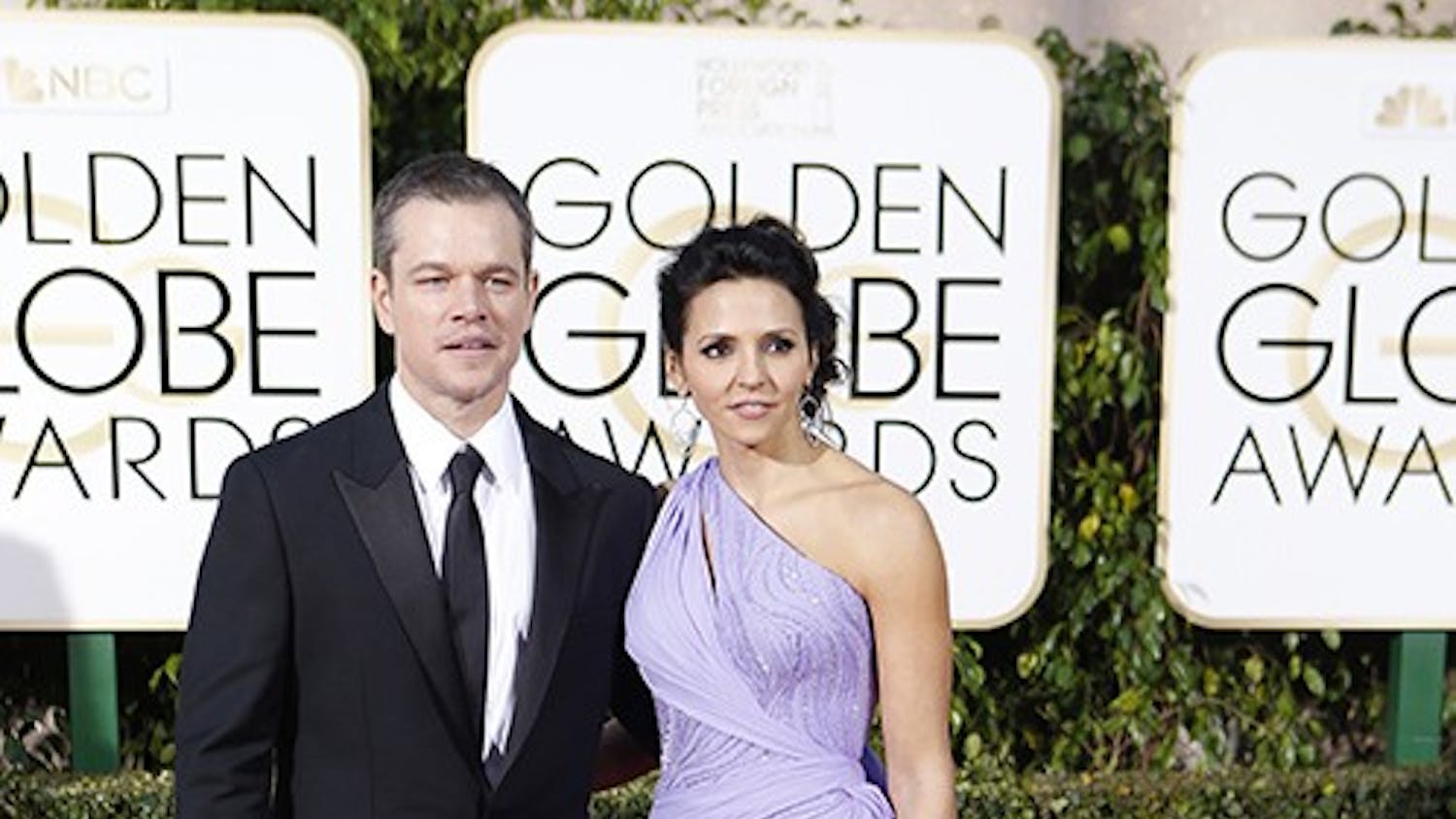 Matt Damon and Luciana Barroso arrive at the 73rd Annual Golden Globe Awards show at the Beverly Hilton Hotel in Beverly Hills, Calif., on Sunday, Jan. 10, 2016. (Wally Skalij/Los Angeles Times/TNS)