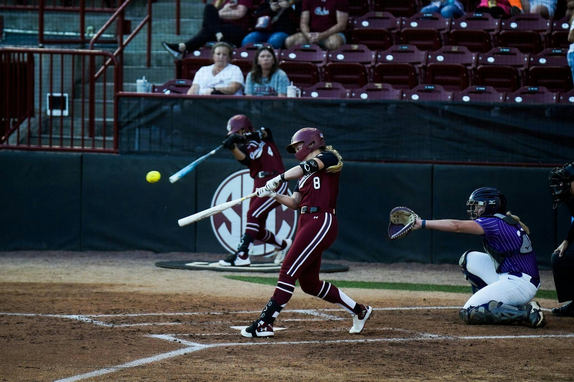 Sophomore infielder Tate Davis is up to bat for the South Carolina Gamecocks against Furman at Beckham Field on Oct. 17, 2025. Davis is previously from Ole Miss, where she appeared in 15 games last season.