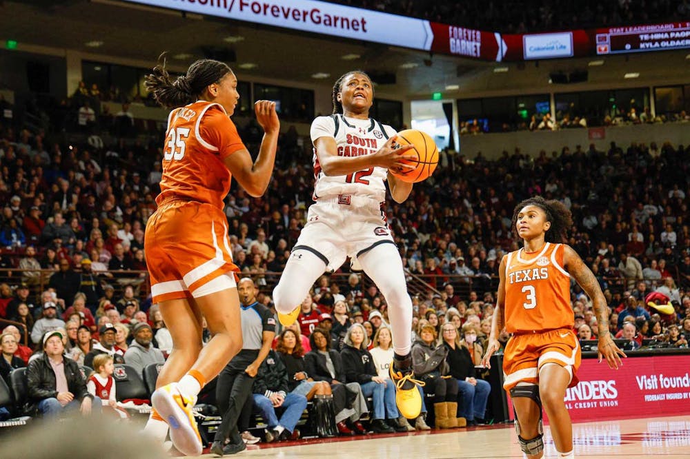 <p>Sophomore guard MiLaysia Fulwiley jumps to shoot the ball during No. 2 South Carolina's matchup against No. 5 Texas on Jan. 12, 2025. Fulwiley made 4 field goals, scoring a total of 8 points in the game.</p>