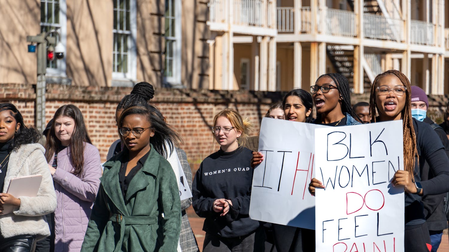 Protesters walk from Greene St. to the Statehouse on Feb. 5, 2022. Members of the NAACP, USC students, and community members joined in the statehouse walk to protest the university's upkeep of the Heritage Act.