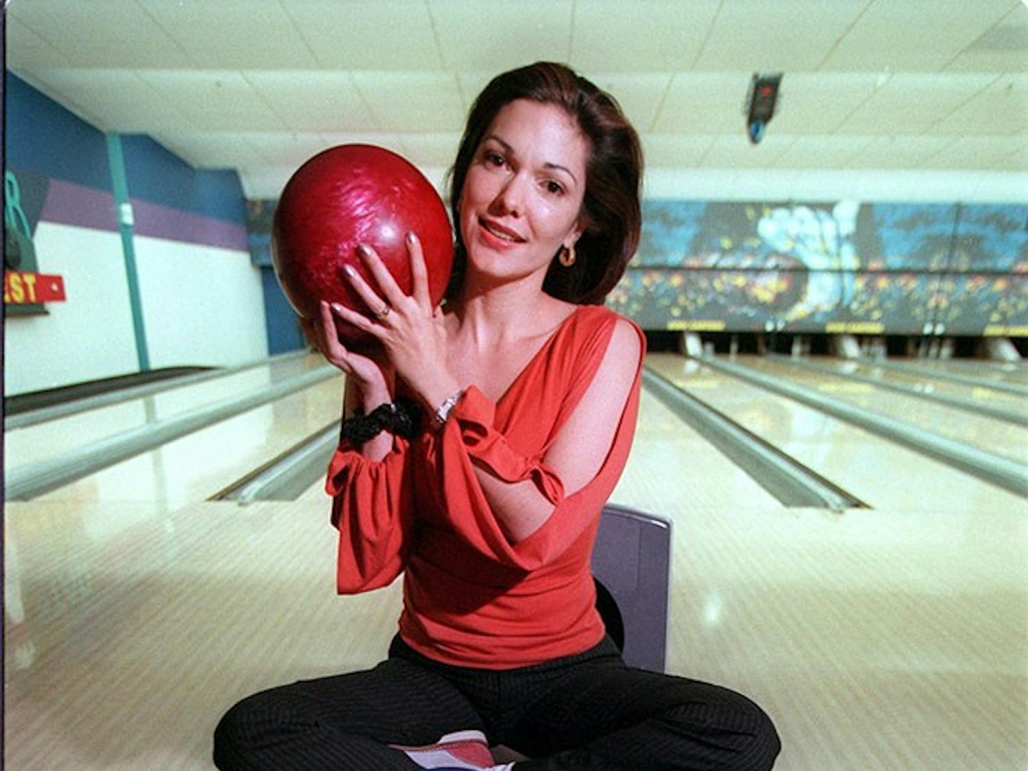 Actress Laura Elena, who stars in "Mulholland Drive," directed by David Lynch, poses in Don Carter's All Star Lanes in Dallas, Texas, Oct. 2, 2001. 