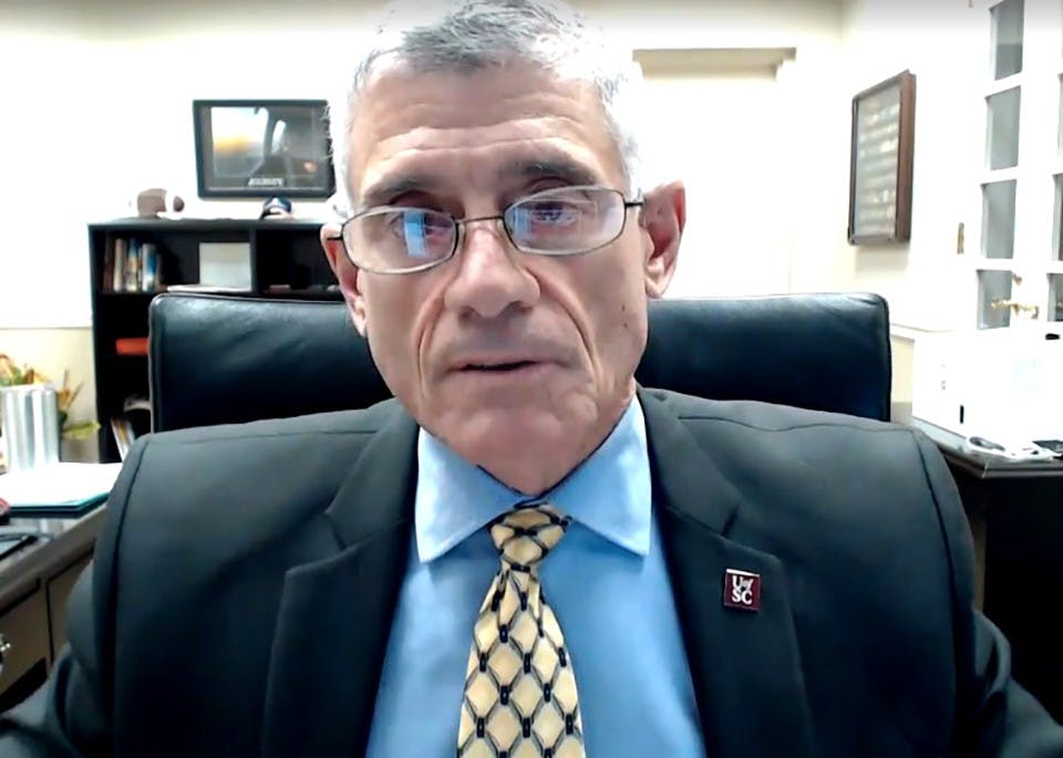 University President Bob Caslen addresses students and families during the virtual town hall on Wednesday, Nov. 4. Caslen and Provost William Tate discussed topics such as December’s virtual commencement and what the spring semester will look like.