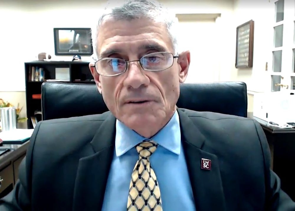 University President Bob Caslen addresses students and families during the virtual town hall on Wednesday, Nov. 4. Caslen and Provost William Tate discussed topics such as December’s virtual commencement and what the spring semester will look like.