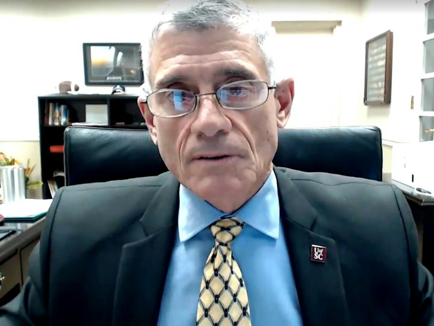 University President Bob Caslen addresses students and families during the virtual town hall on Wednesday, Nov. 4. Caslen and Provost William Tate discussed topics such as December’s virtual commencement and what the spring semester will look like.