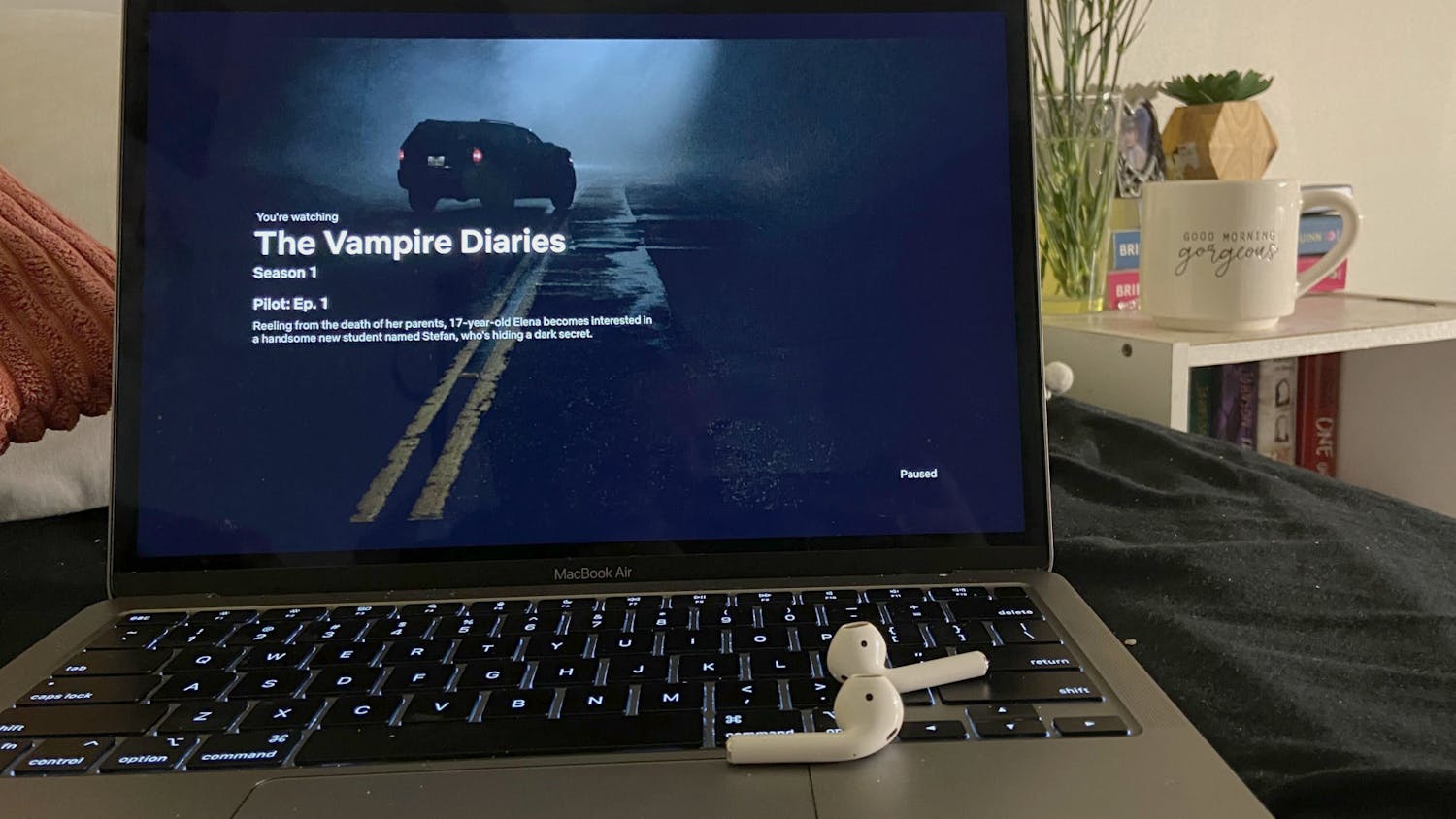 A clip from The Vampire Diaries is shown on a laptop screen. The Vampire Diaries is a great show to get you in the spirit of fall, according to columnist Julia Goulet.