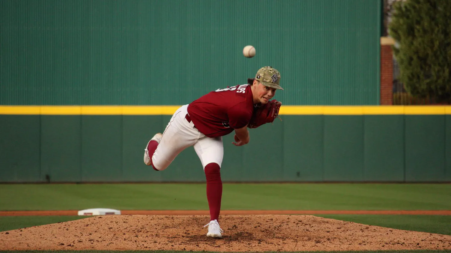 Junior pitcher Amp Phillips launches a ball during South Carolina’s game against Navy on Feb. 21, 2026. The Gamecocks shutout the Navy Midshipmen 8-0.