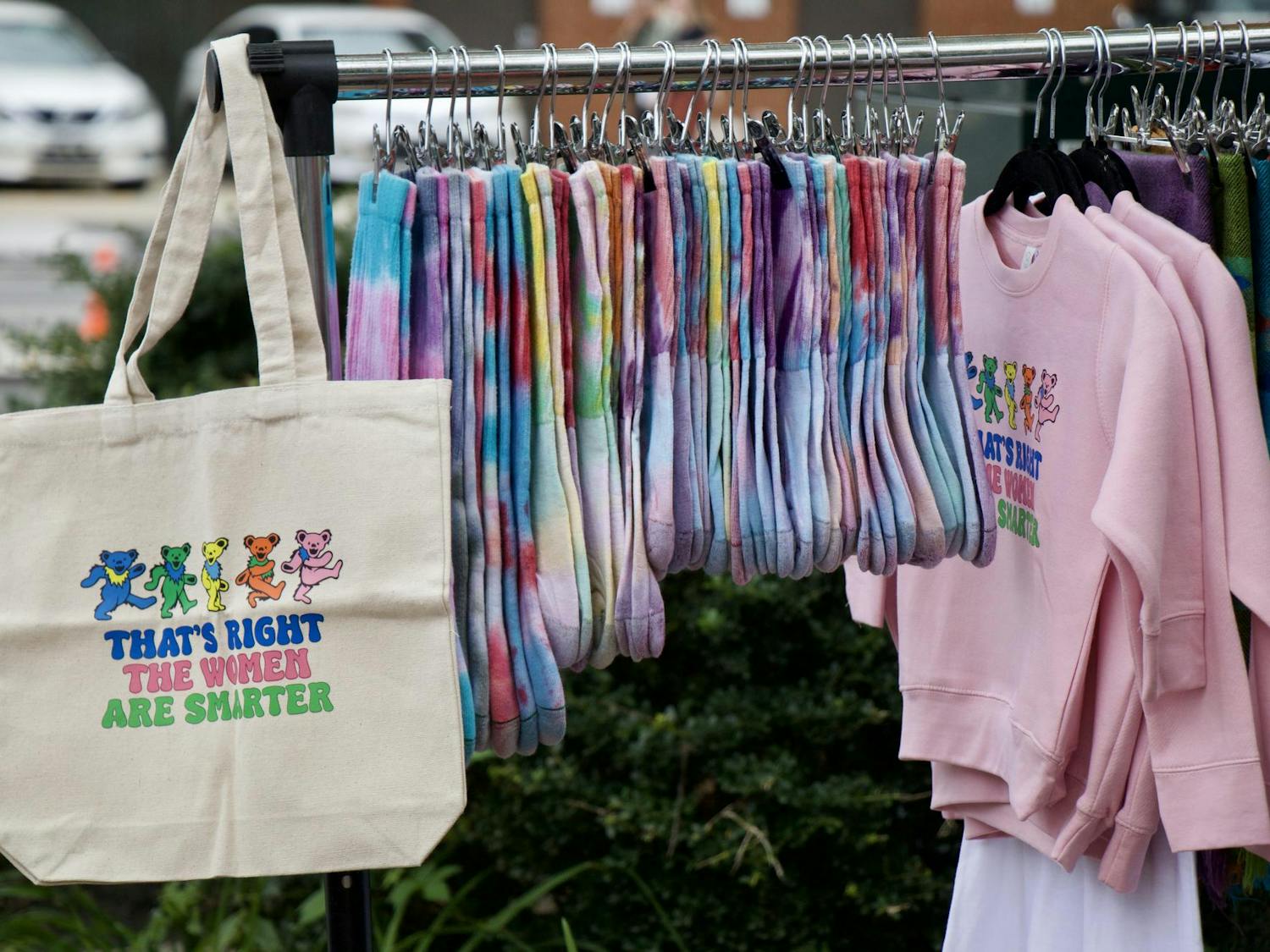 Zosh Gift Shop, one of the many vendors at the Oct. 5, 2025, JerryFest, displays a colorful clothing rack. Living in Charlotte for about twenty years, this is the third JerryFest that owners Mitchell and Jessica Sharp have attended as vendors.