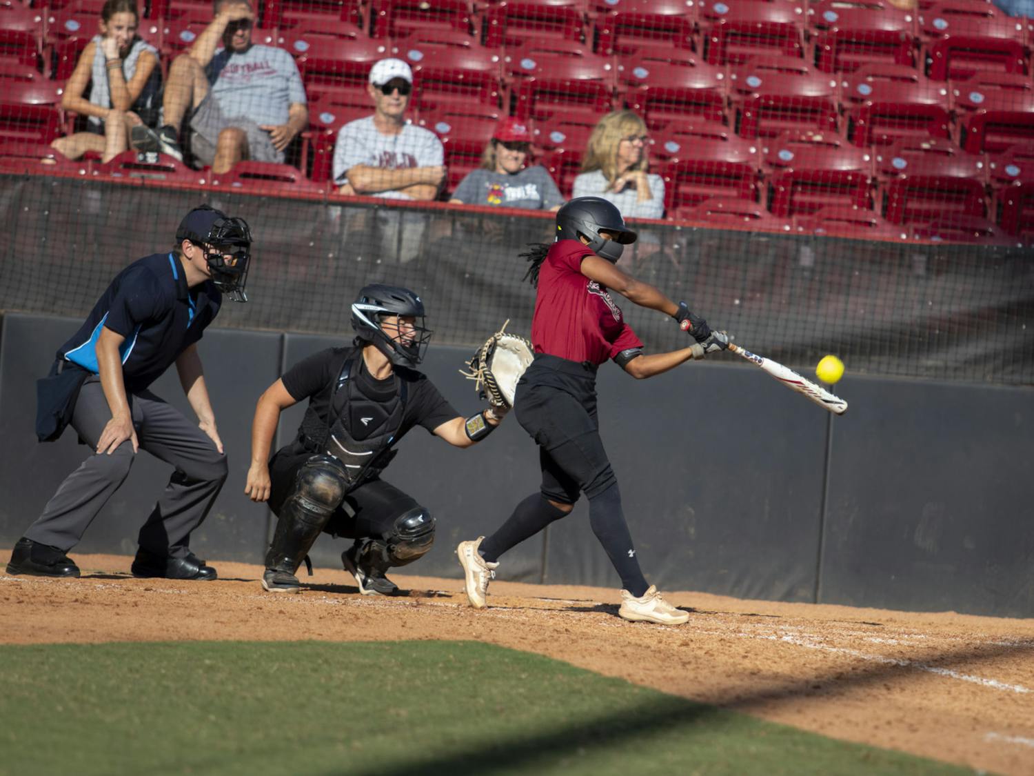 Sophomore outfielder Kyye Ricks squares up a pitch as part of a multi-hit effort against Wofford on Oct. 7, 2023. Ricks scored 17 runs and stole 11 bases in 42 games as a freshman.