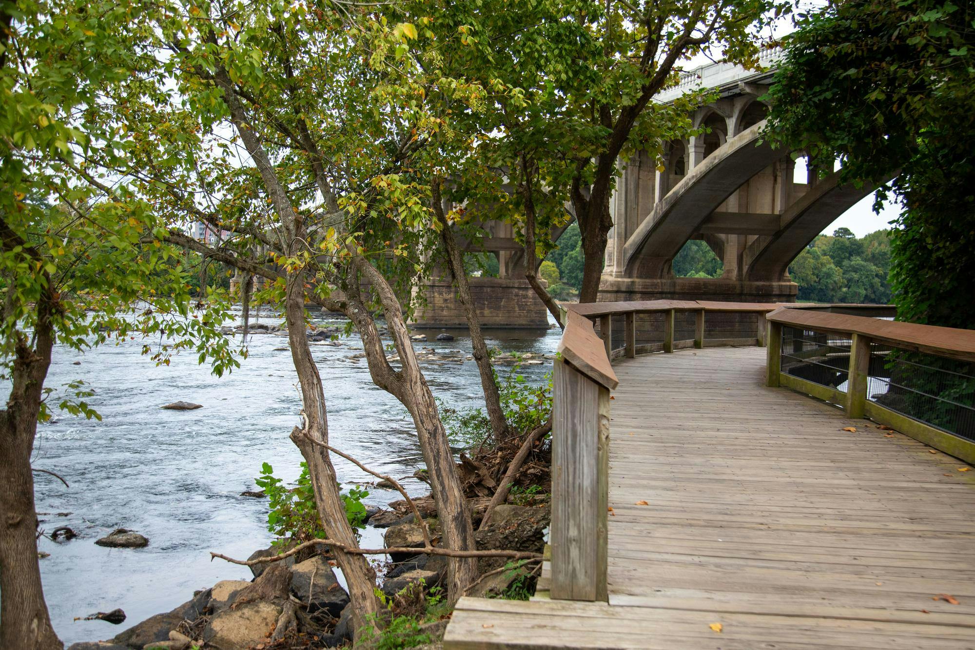 A bridge over the Cayce River on the Cayce Riverwalk on September 11, 2024. The riverwalk spans 12 miles and offers places for people to walk and hike.