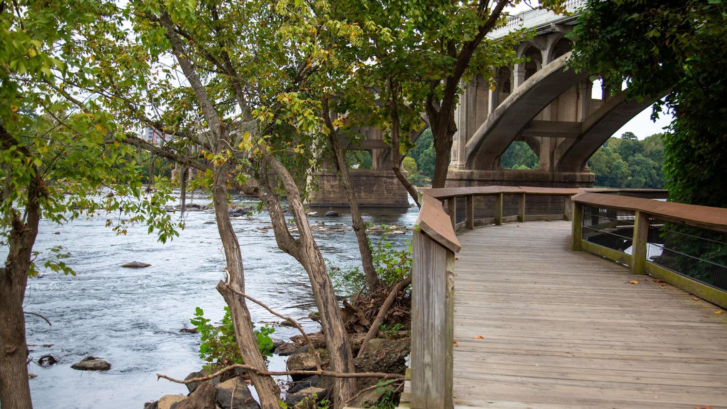 A bridge over the Cayce River on the Cayce Riverwalk on September 11, 2024. The riverwalk spans 12 miles and offers places for people to walk and hike.
