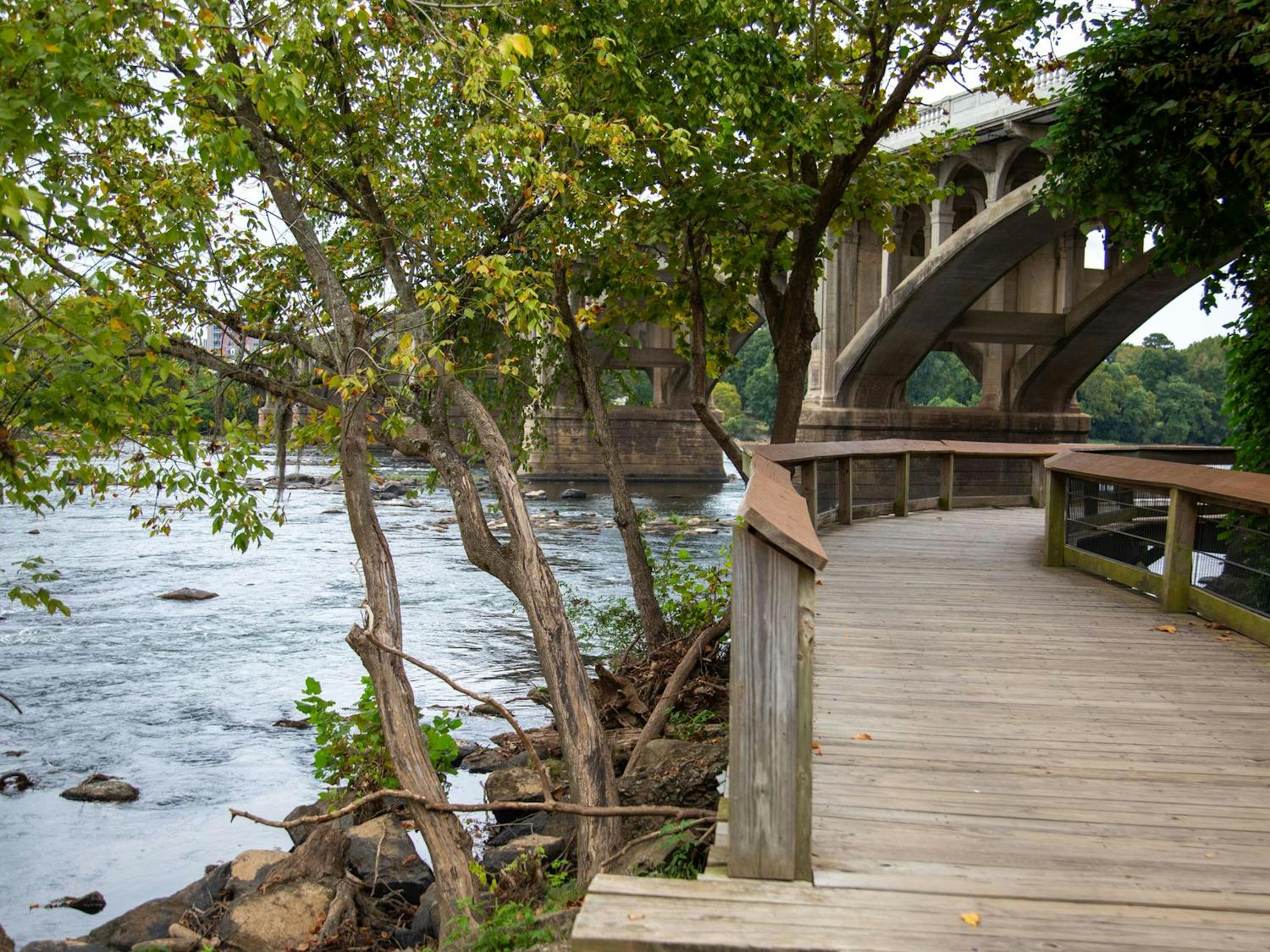 A bridge over the Cayce River on the Cayce Riverwalk on September 11, 2024. The riverwalk spans 12 miles and offers places for people to walk and hike.
