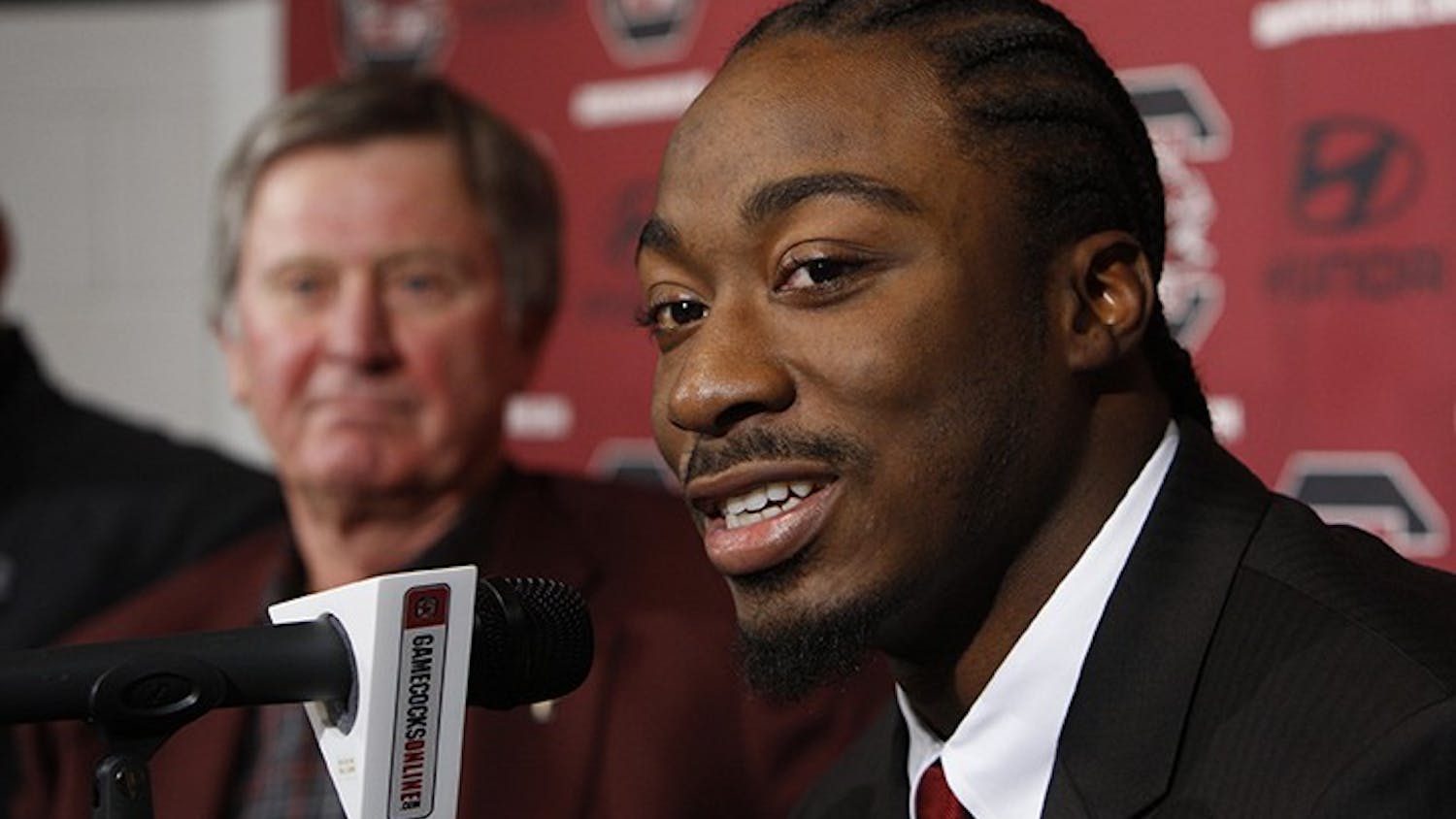 University of South Carolina running back Marcus Lattimore announces Wednesday, December 12, 2012, his intentions to enter the NFL draft during a press conference in Columbia, South Carolina. (Tim Dominick/The State/MCT)