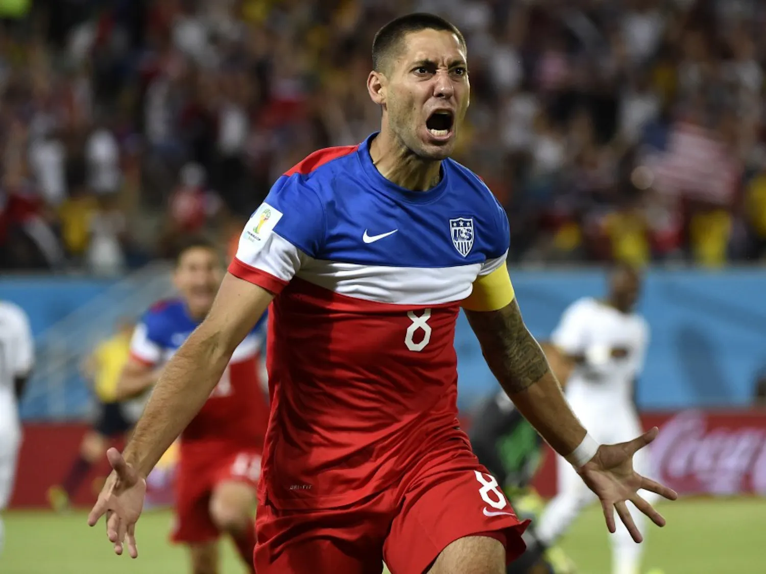 Clint Dempsey of Team USA celebrates his goal against Ghana during the World Cup in Natal, Brazil, on June 16, 2014. (Lui Siu Wai/Xinhua via Zuma Press/MCT)