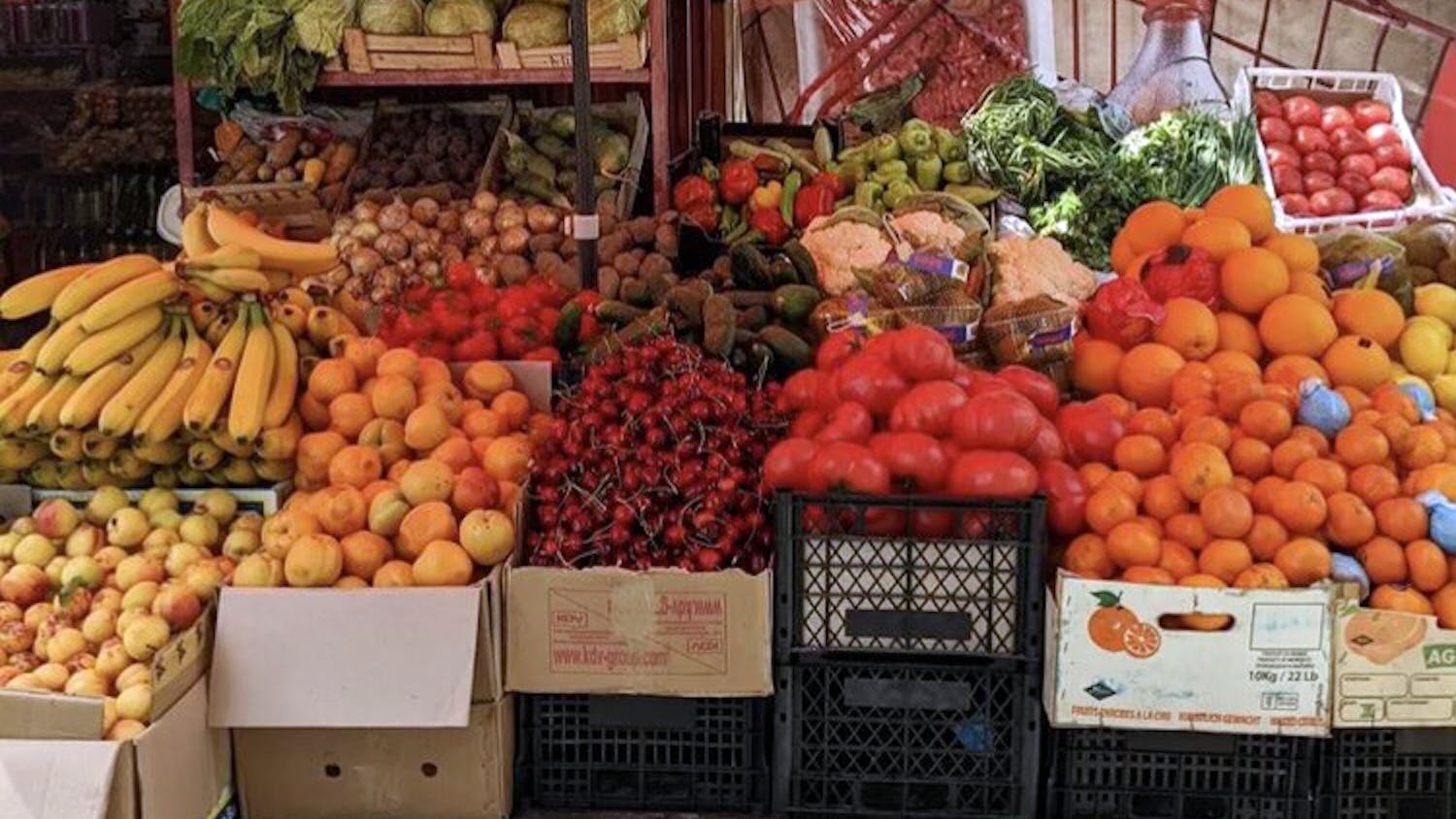 Fruit on sale at the Dordoi Bazaar in Bishkek, Kyrgyzstan. Many countries prioritize healthy and fresh food, especially fruit.