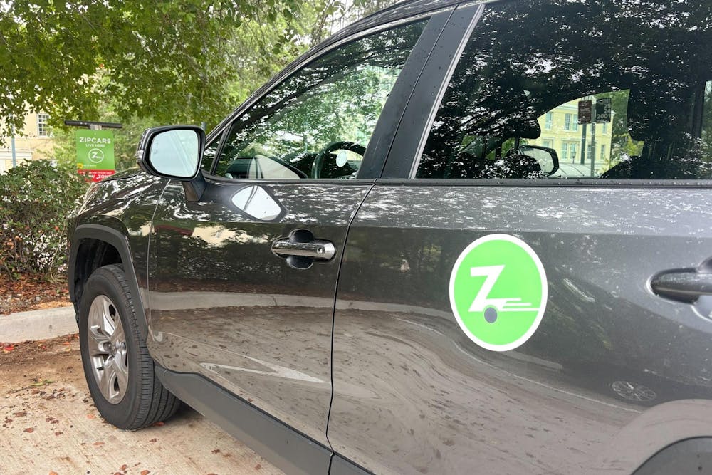 <p>A Zipcar rental car parked next to Russell House on Sept. 29, 2025. Zipcars are available for USC students to rent and are located near numerous destinations around campus, including Russell House, Campus Village, Capstone House and 650 Lincoln.</p>