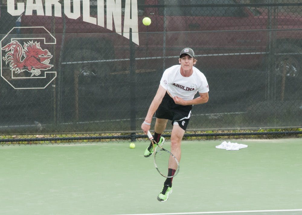 	Senior Harry Menzies won his third singles match in conference play against LSU.