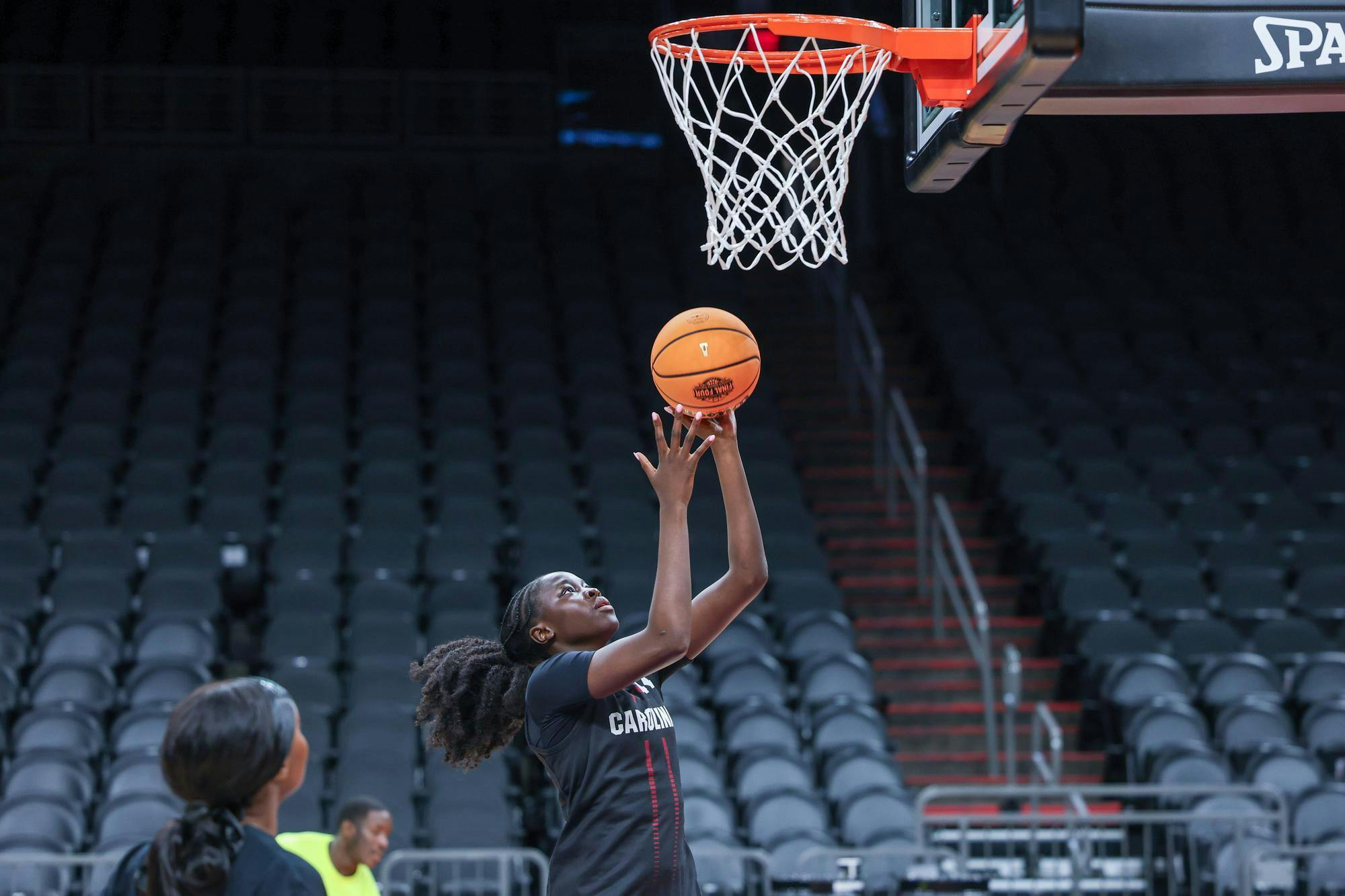 Freshman guard Agot Makeer makes a layup during practice at Mortgace Matchup Center in Phoenix, Arizona, on April 2, 2026. Makeer scored a season-high 18 points against TCU in the Elite Eight matchup.
