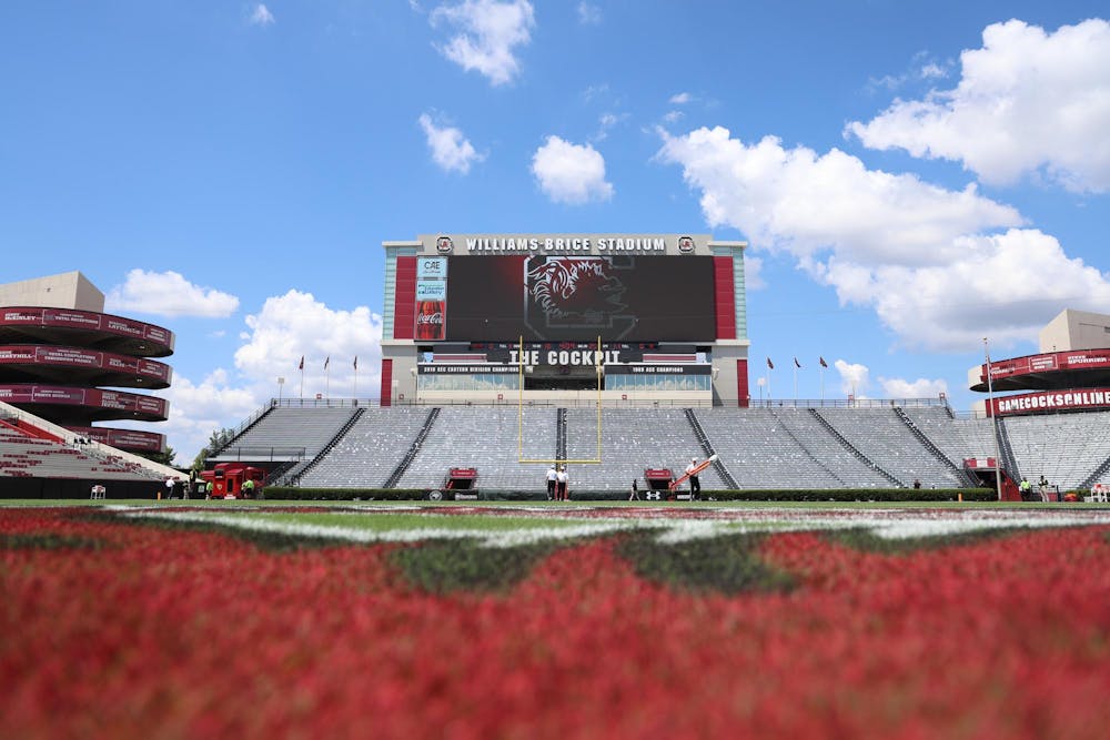 <p>FILE - The scoreboard at Williams-Brice Stadium shows the South Carolina logo from the field before a game on Aug. 31, 2024. Former Gamecock quarterback Stephen Garcia impacted the program both on and off the field.</p>