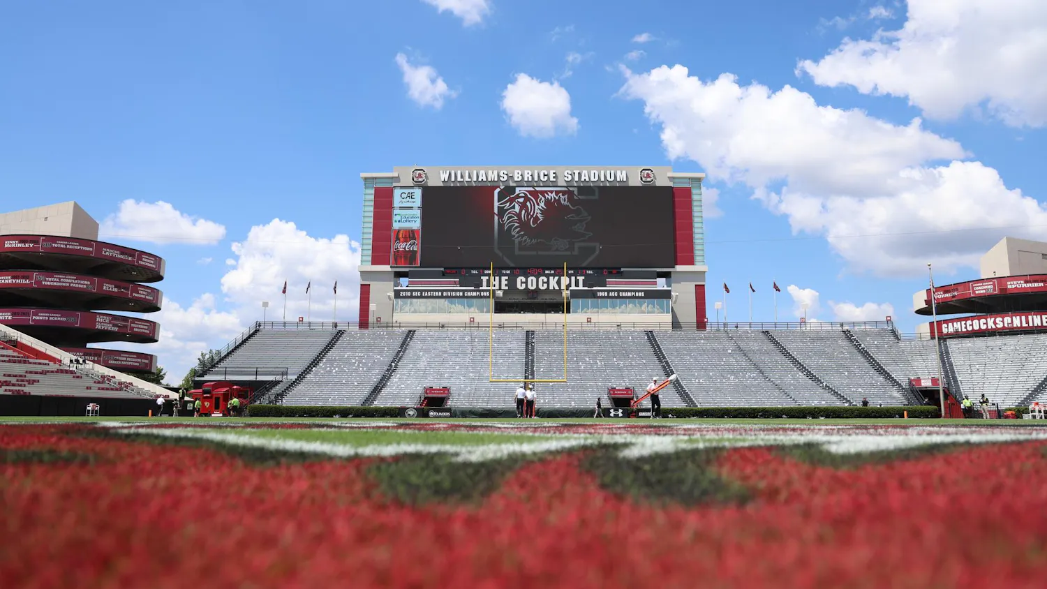 FILE – The scoreboard at Williams Brice Stadium shows the South Carolina logo from the field before South Carolina’s game on Aug. 31, 2024. Stephon Gilmore, a former Gamecock defensive back, announced he is retiring from the NFL.