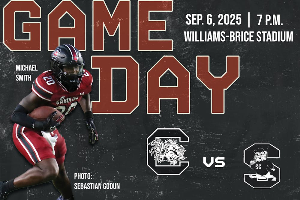 Player Michael Williams in front of a dark grey grunge background with bold garnet lettering captioned "Game Day." 