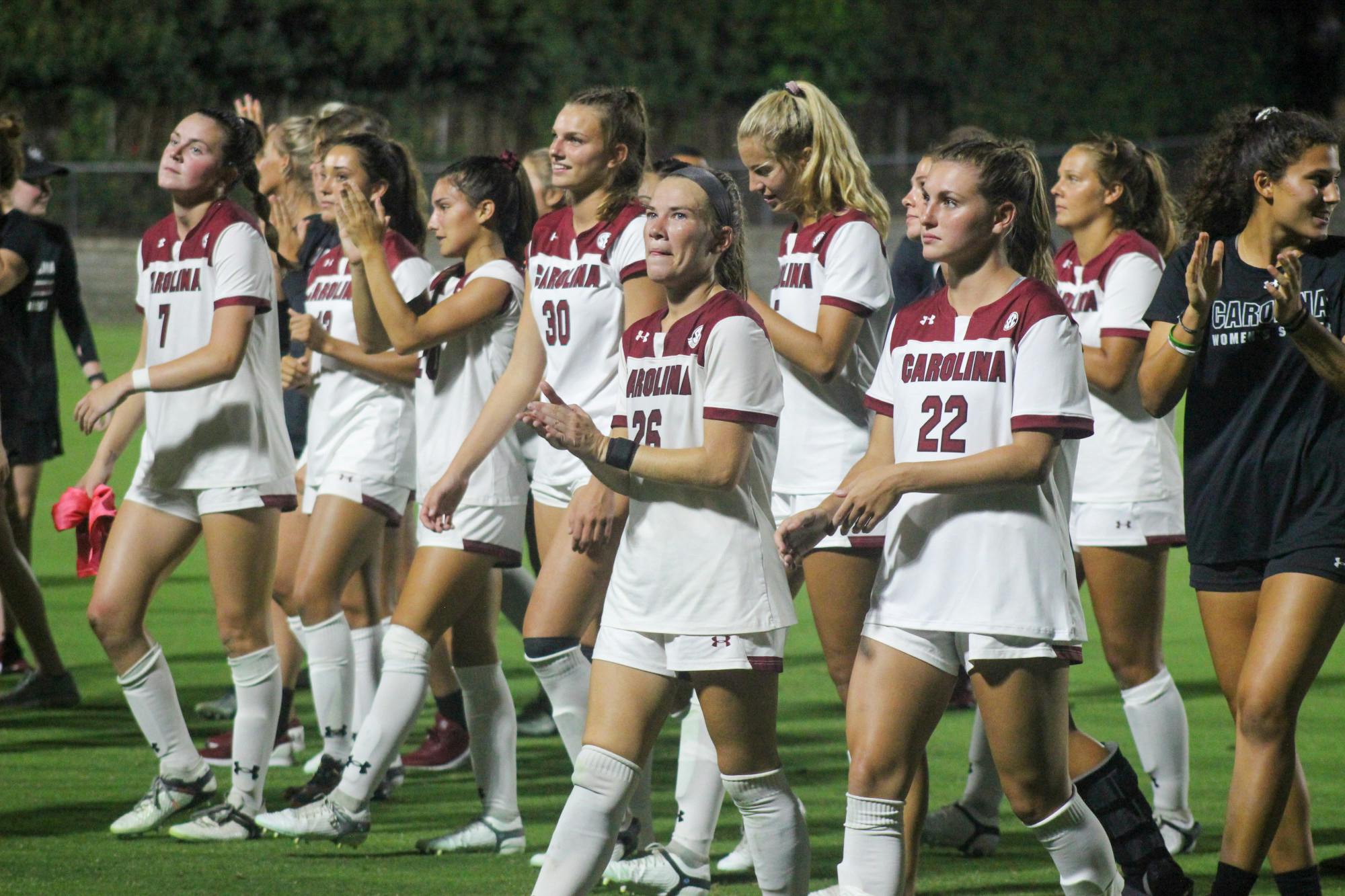 FILE— Women's soccer team exits the field following a victory against FSU on Thursday afternoon, August 18, 2022.