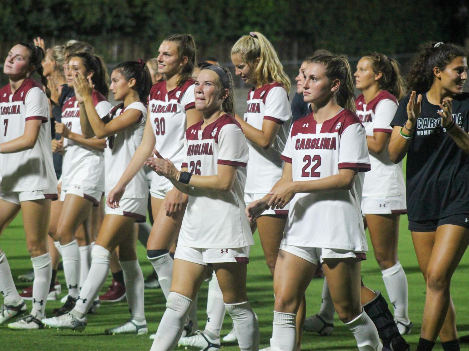 FILE— Women's soccer team exits the field following a victory against FSU on Thursday afternoon, August 18, 2022.