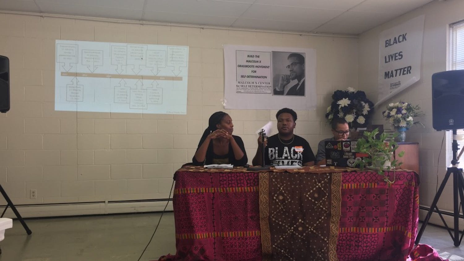 Saadiqa Kumanyika, left, serves as a panelist to speak about the "Planks of Vision for Black Lives" at a Greenville teach-in on Saturday, Sept. 24.