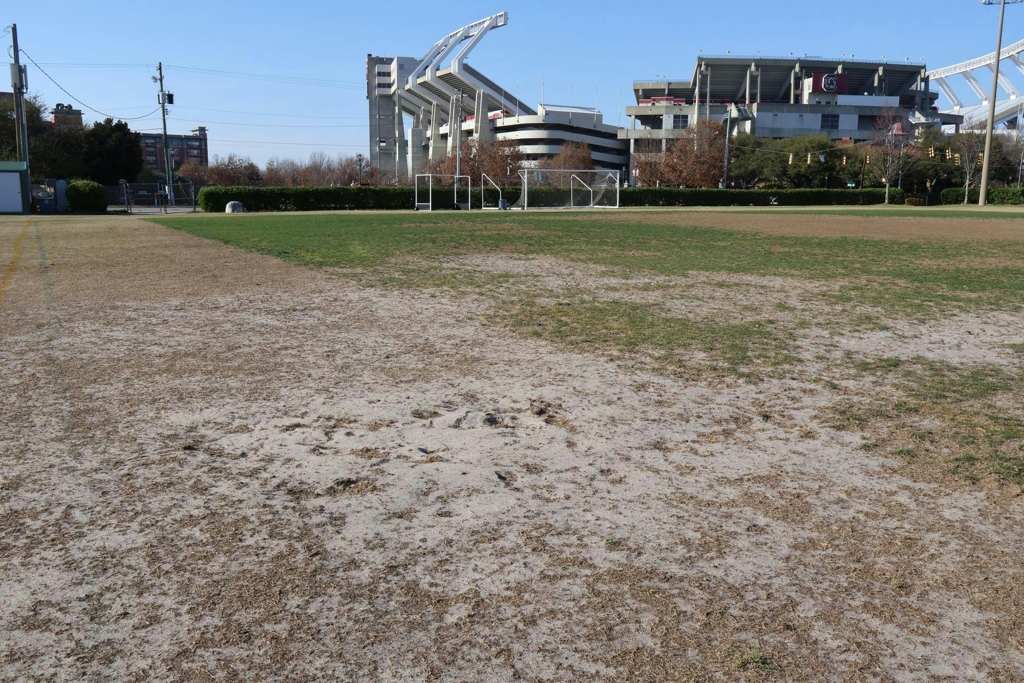 The Bluff Fields on Bluff Road on Mar. 1, 2025. These fields used to be the olf football practice fields but have been repurposed for club sports. 
