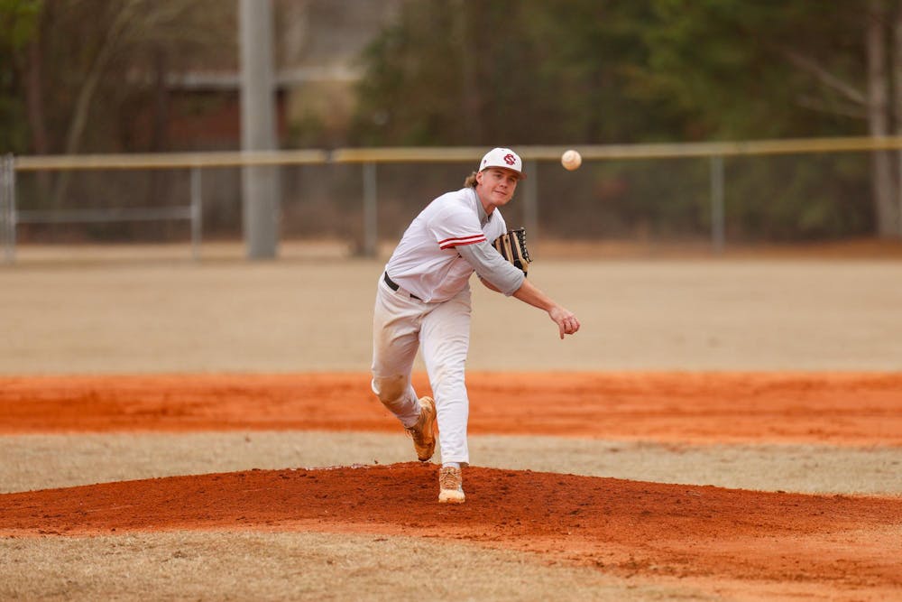 <p>Sophomore pitcher Aidan Trimper throws the ball during the game against Florida State University on Feb. 15, 2025. Trimper has pitched 4 strikeouts so far this season.</p>