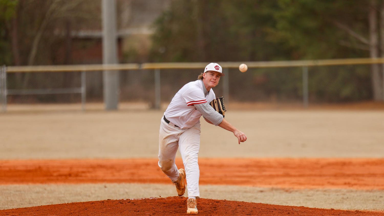 Sophomore pitcher Aidan Trimper throws the ball during the game against Florida State University on Feb. 15, 2025. Trimper has pitched 4 strikeouts so far this season.