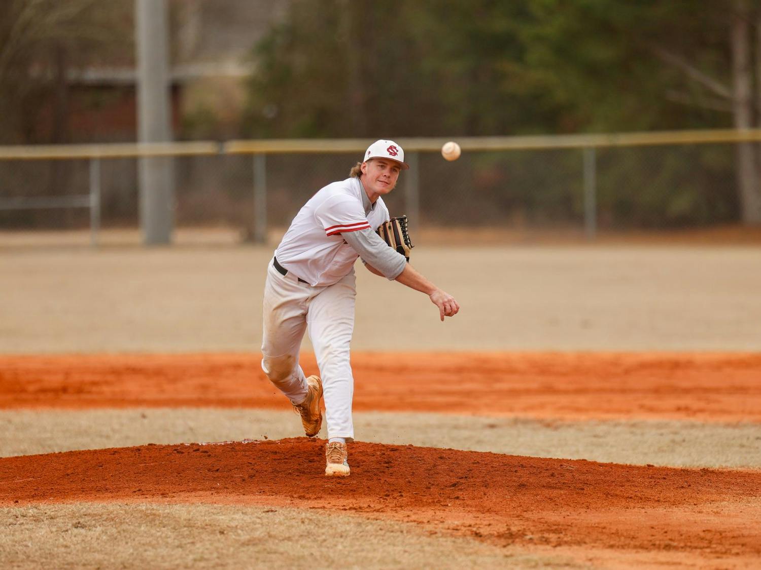 Sophomore pitcher Aidan Trimper throws the ball during the game against Florida State University on Feb. 15, 2025. Trimper has pitched 4 strikeouts so far this season.