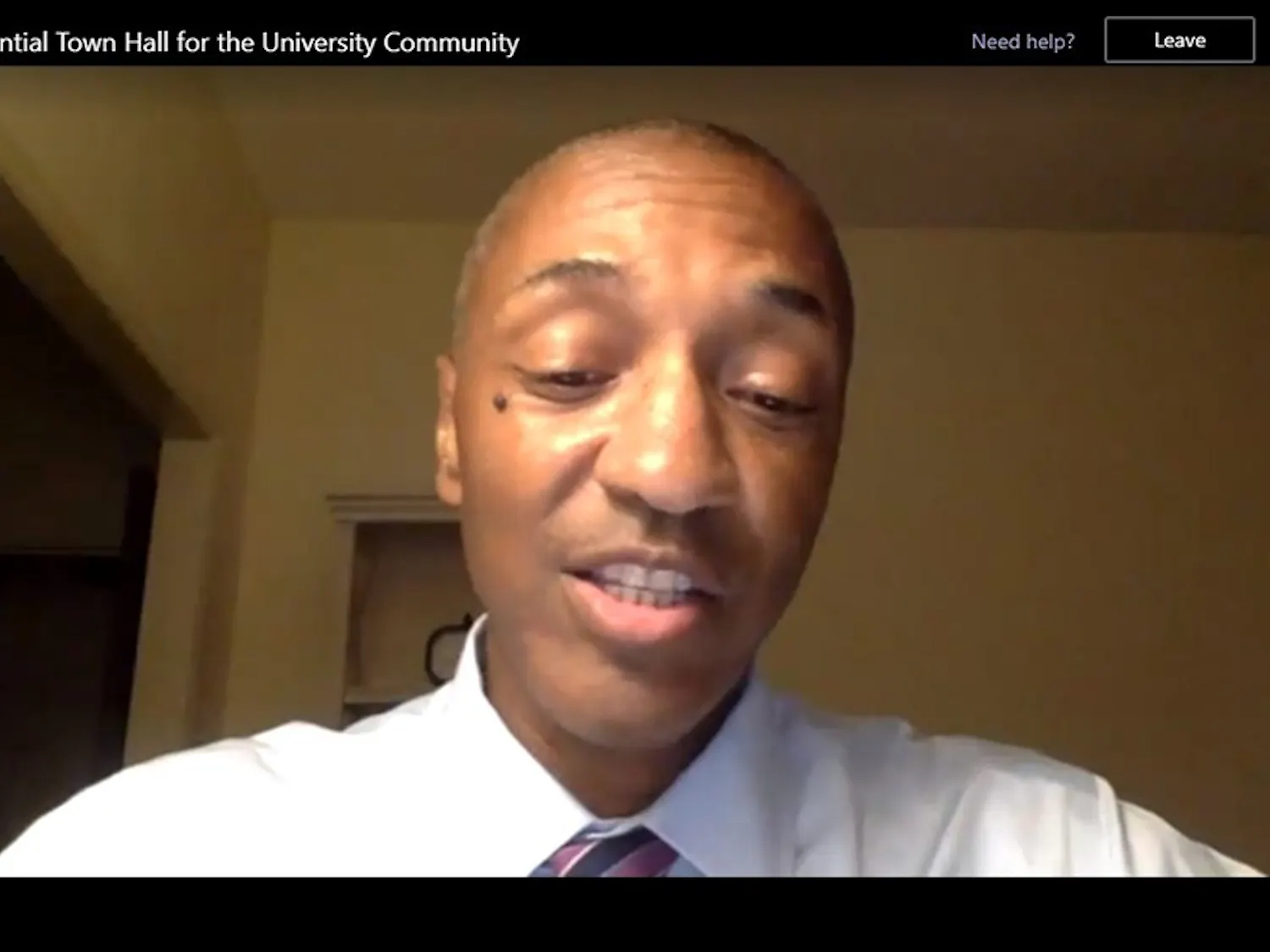 Provost Tate speaks during the virtual town hall.