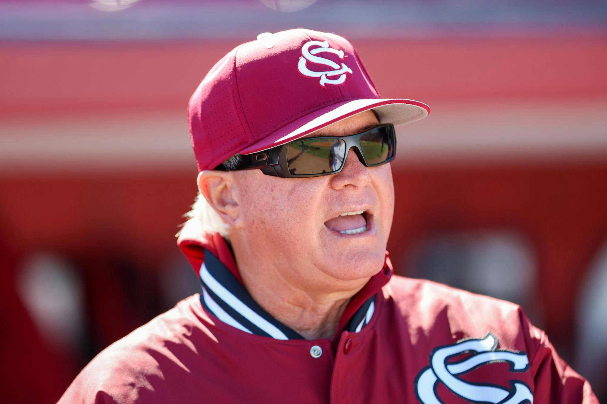 FILE — South Carolina baseball head coach Paul Mainieri shouts from the dugout during the game against Northern Kentucky on Feb. 13, 2026. Mainieri has reportedly been fired as the head coach of South Carolina baseball.