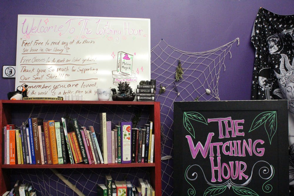 <p>Merchandise is placed against a wall at The Witching Hour on Oct. 4, 2023. The local small business is a spiritual shop, looking to educate people more about witchcraft.</p>
