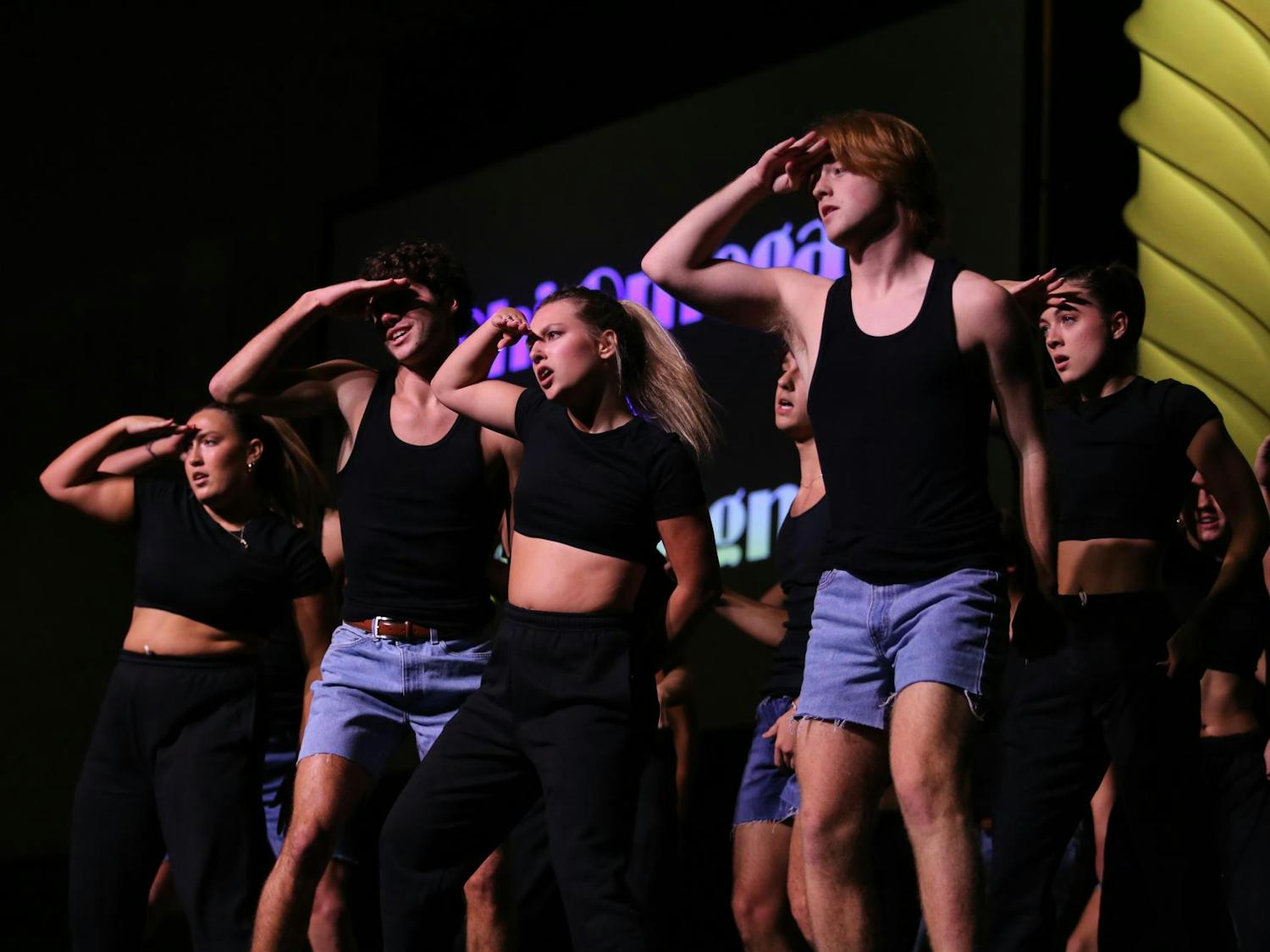 Members of Chi Omega and Kappa Sigma perform together at Spurs and Struts on Oct. 11, 2023. Spurs and Struts is an annual dance competition held by USC Homecoming.