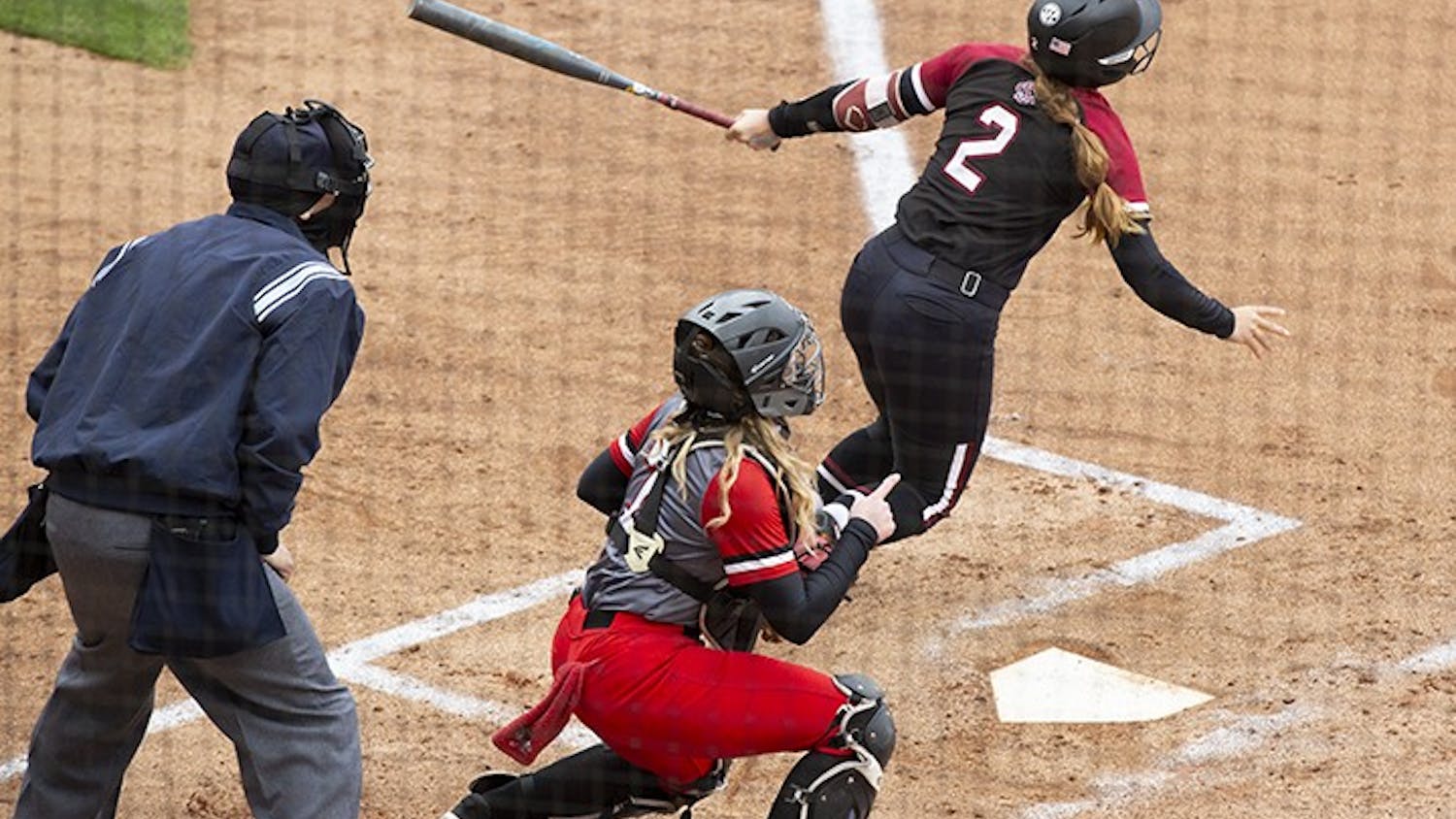 &nbsp;Graduate infielder Kenzi Maguire prepares to run after swinging at a ball from the opposing pitcher. South Carolina won 8-0 against Gardner-Webb University.&nbsp;