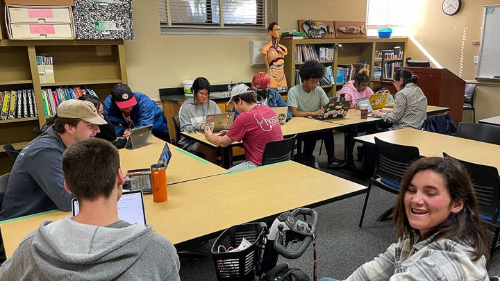 Members of the Disability in Action program work together during their meeting The student lead program, DIA comes together twice a week to discuss methods on how to educate students and staff on inaccessibility issues on campus.