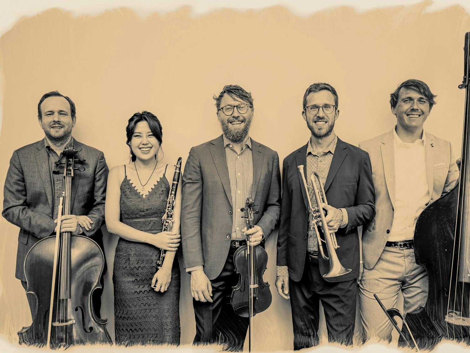 The members of the Founders standing with their instruments. The New York based group operates out of USC's music school and intend to bring their 'non-standardized instrumentation' to the Southern Exposure New Music Series.