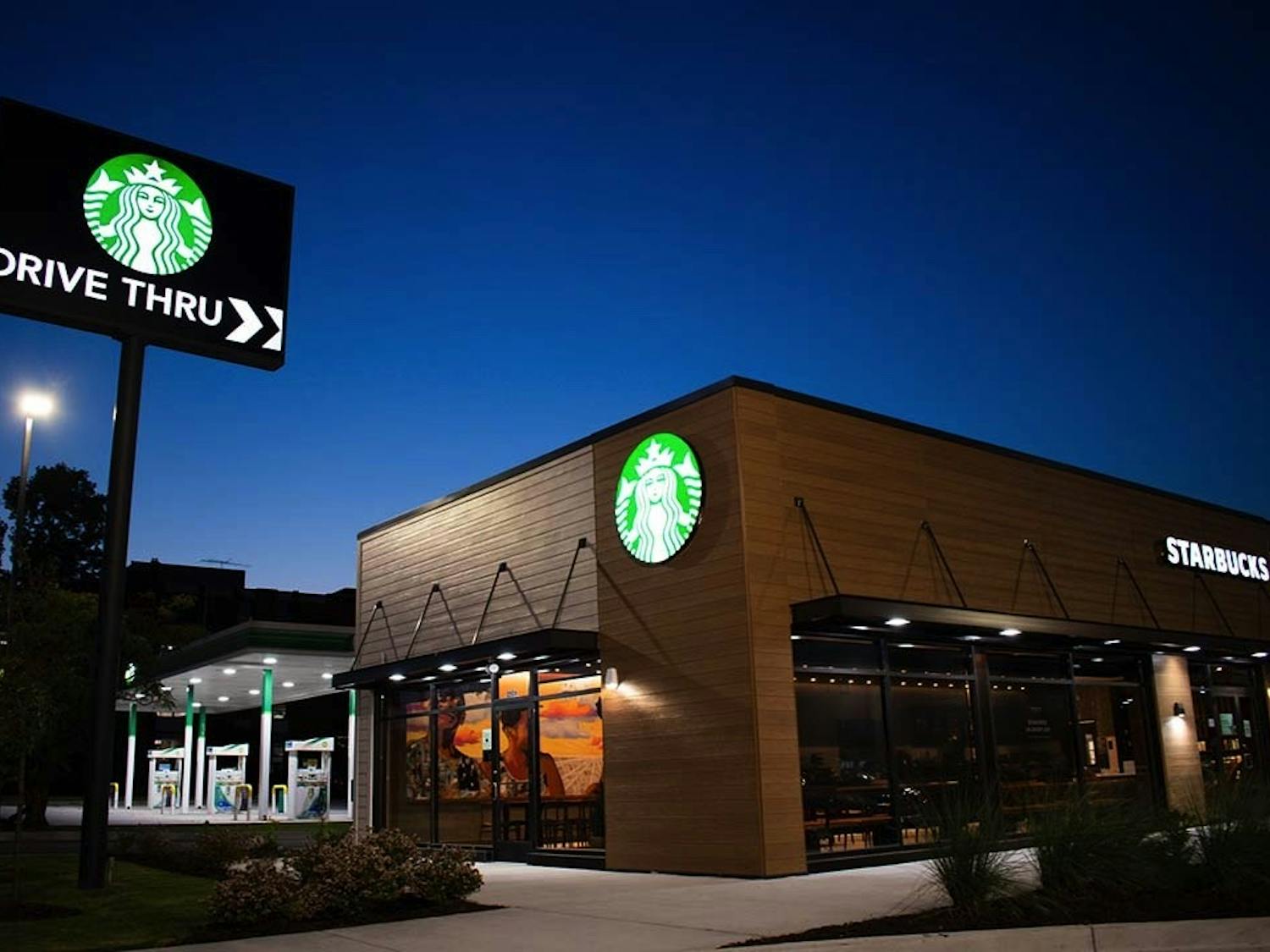 The new community-oriented Starbucks, with Lauren Andreu and Jared Owens’s mural, “A Great Cloud of Witness” visible from inside. This location near campus is more centered around local outreach and creating opportunities than generating profits.&nbsp;