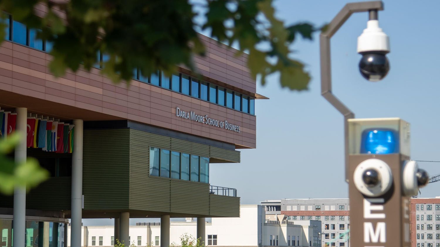 The Darla Moore School of Business sign on the building on June 14, 2024. The Moore School provides business education and is known for its top-ranked international business program.