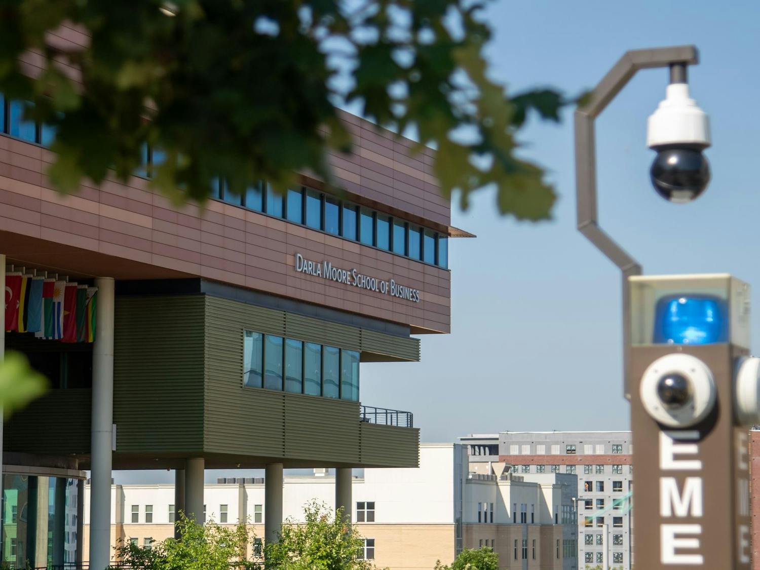 The Darla Moore School of Business sign on the building on June 14, 2024. The Moore School provides business education and is known for its top-ranked international business program.