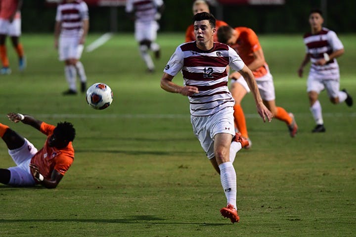 Sophomore forward Brian Banahan chases a ball in Thursday's game against Clemson. The Gamecocks lost 3-0.