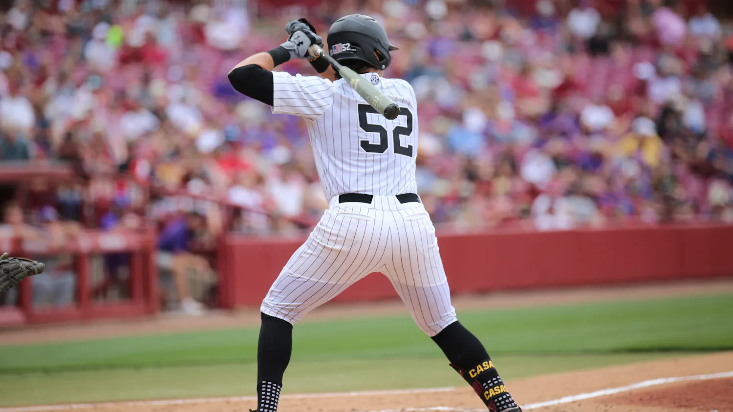 FILE—Junior first baseman Gavin Casas steps up to the plate during the Gamecock's second game against LSU on April 7, 2023. Casas has made 15 home runs this season. 