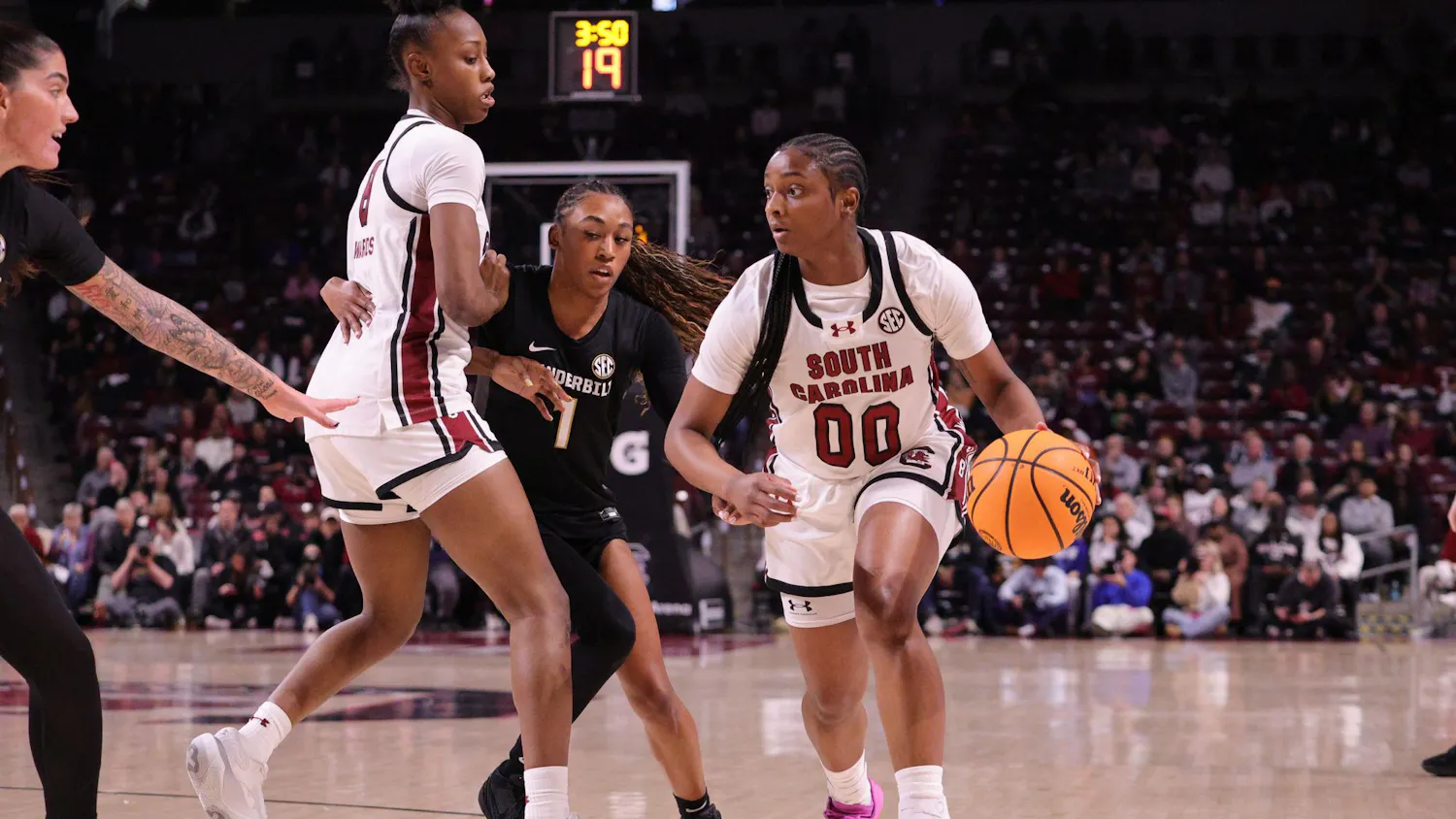Senior guard Ta'Niya Latson drives toward the basket during the Gamecocks’ matchup with Vanderbilt at Colonial Life Arena on Jan. 25. Her play helped South Carolina keep control in its 103-74 win.